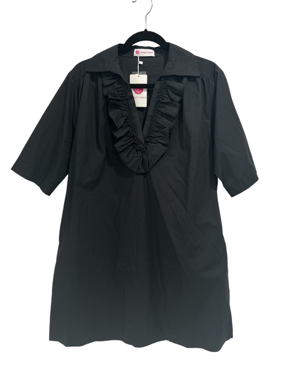 NWT Caryn Lawn Maya Cotton A Line Preppy Ruffle Dress in Black - One Size